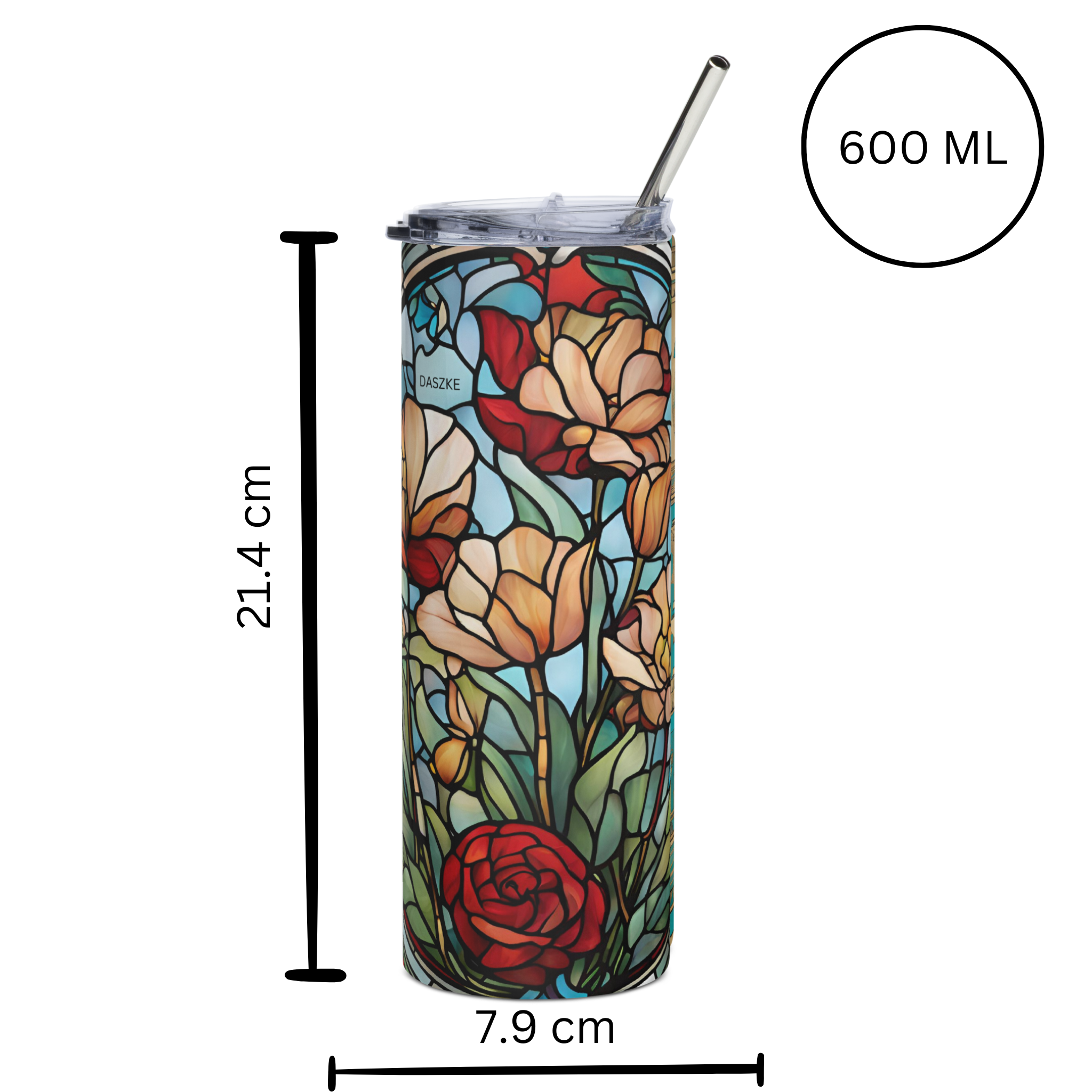 Glass Flower Stainless steel tumbler