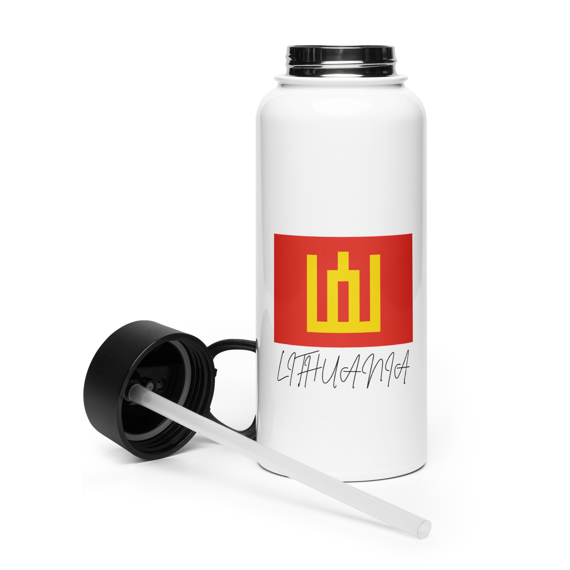 Lithuanian Column's Stainless steel water bottle with a straw lid