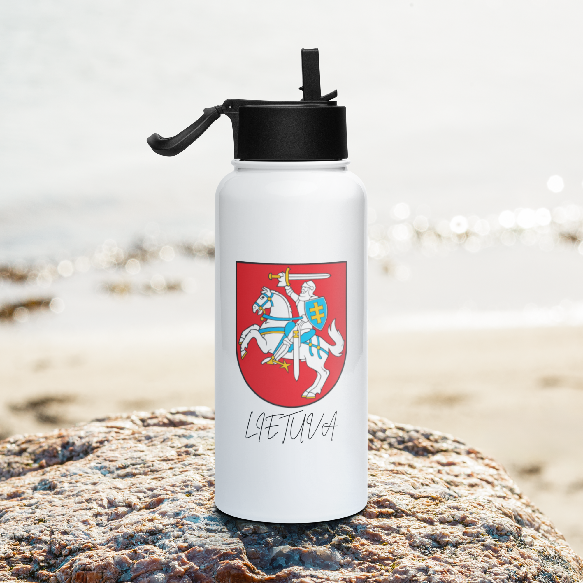 Lietuva Vytis Stainless steel water bottle with a straw lid