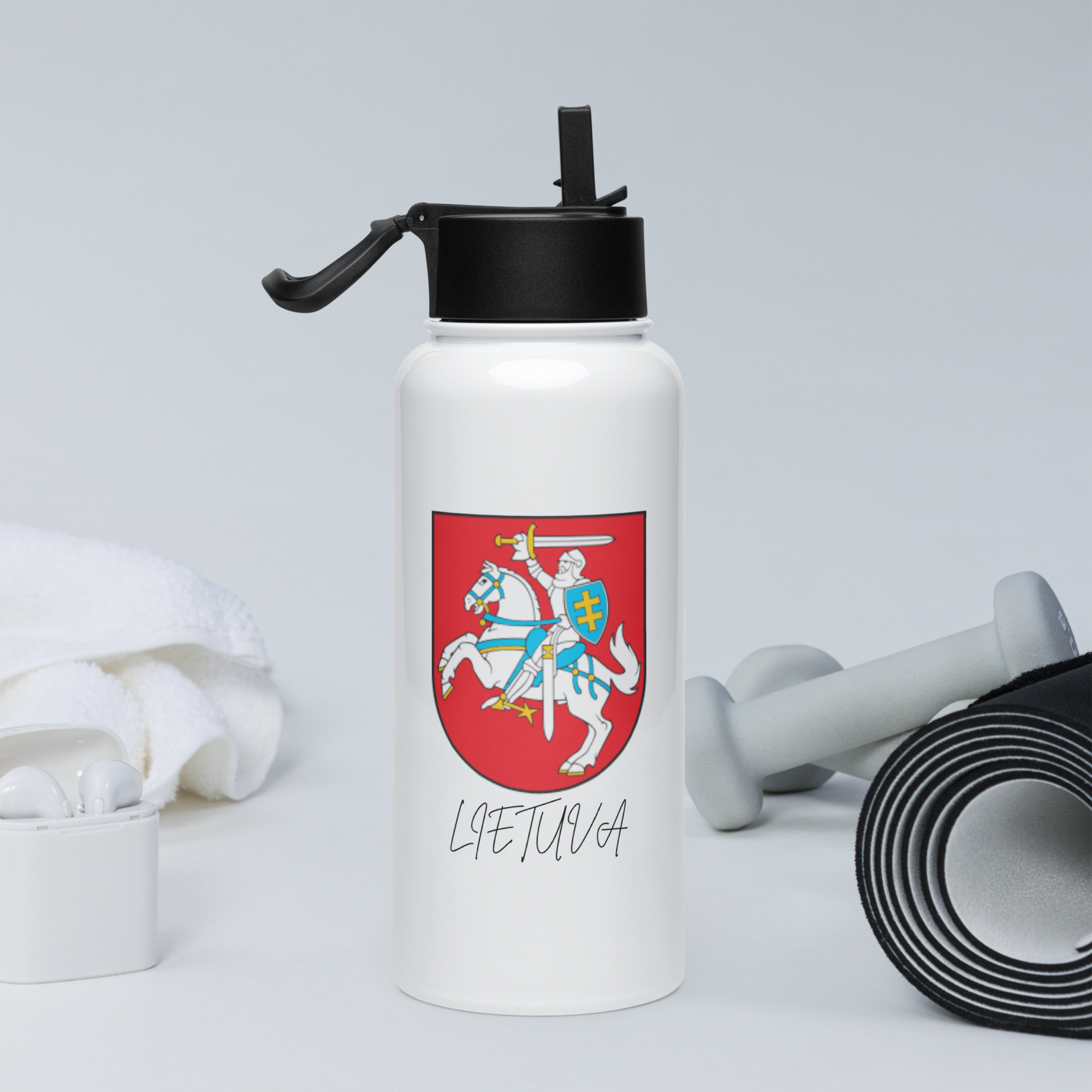 Lietuva Vytis Stainless steel water bottle with a straw lid