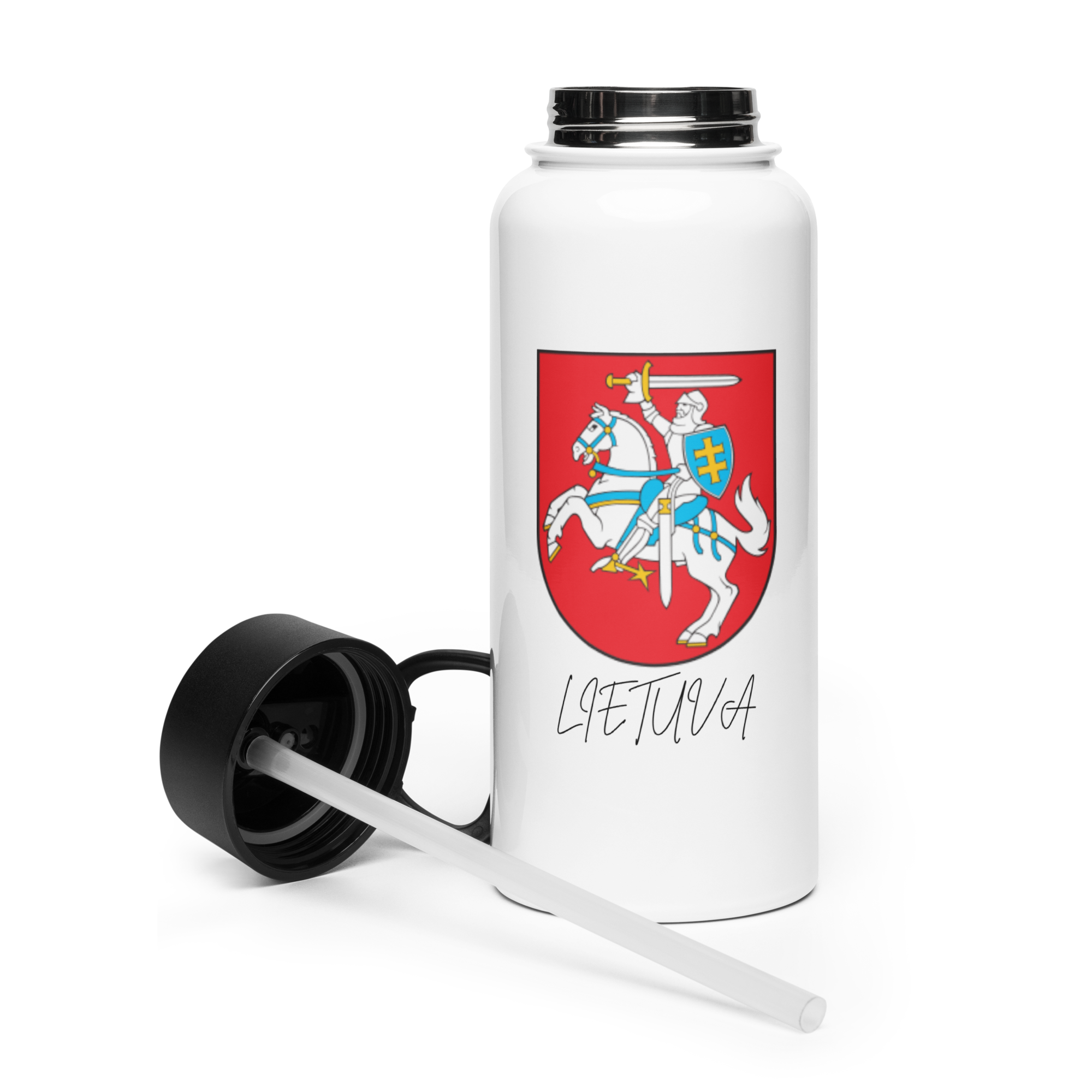 Lietuva Vytis Stainless steel water bottle with a straw lid