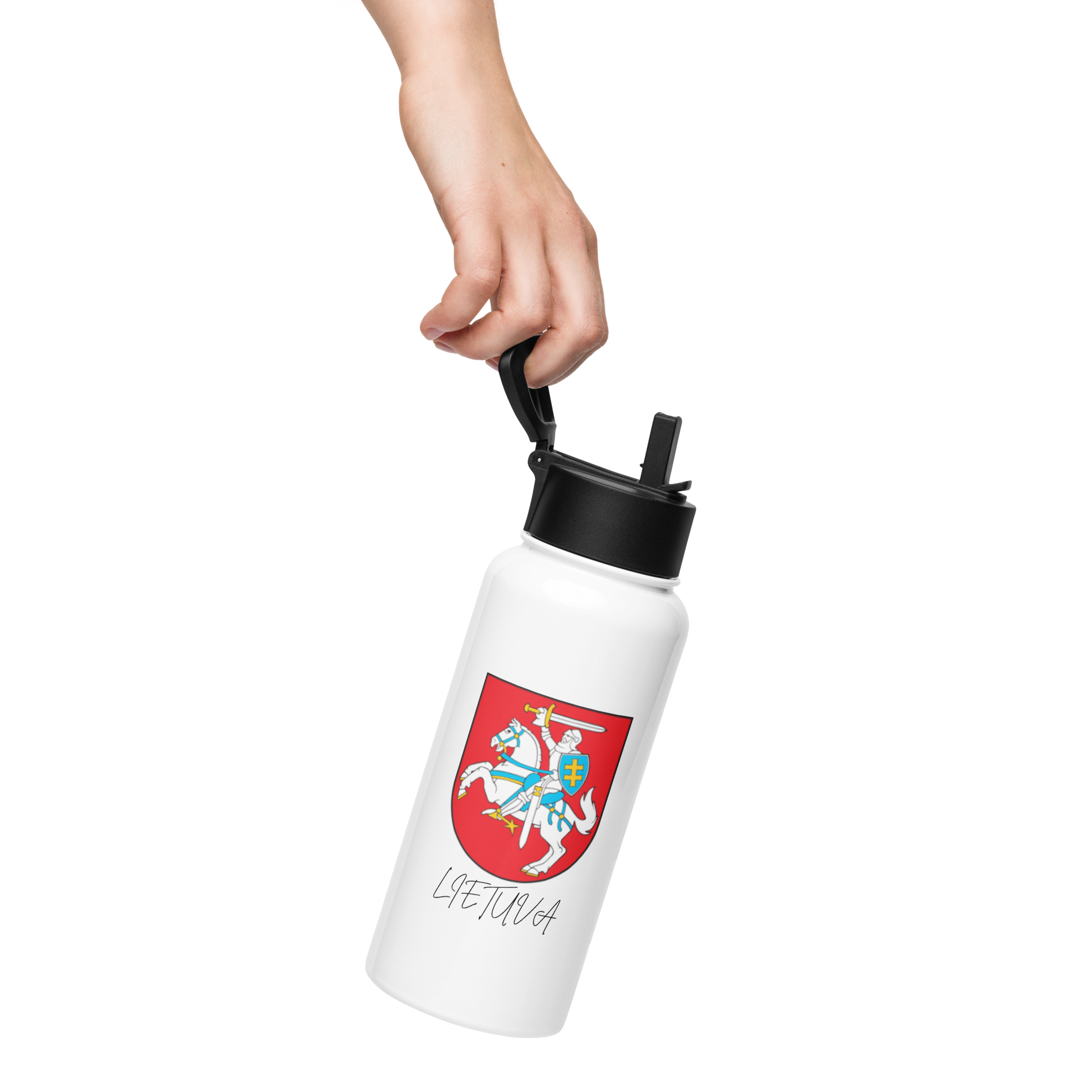 Lietuva Vytis Stainless steel water bottle with a straw lid