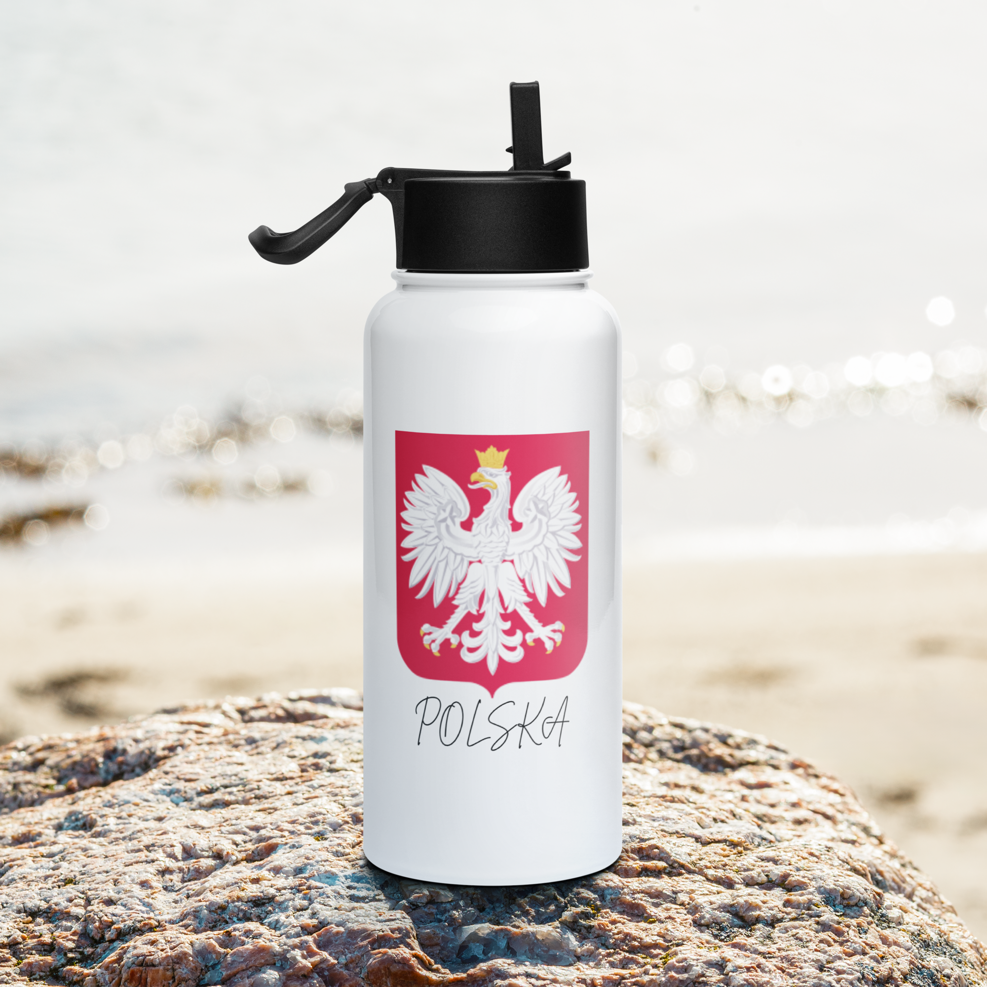 Polska Stainless steel water bottle with a straw lid