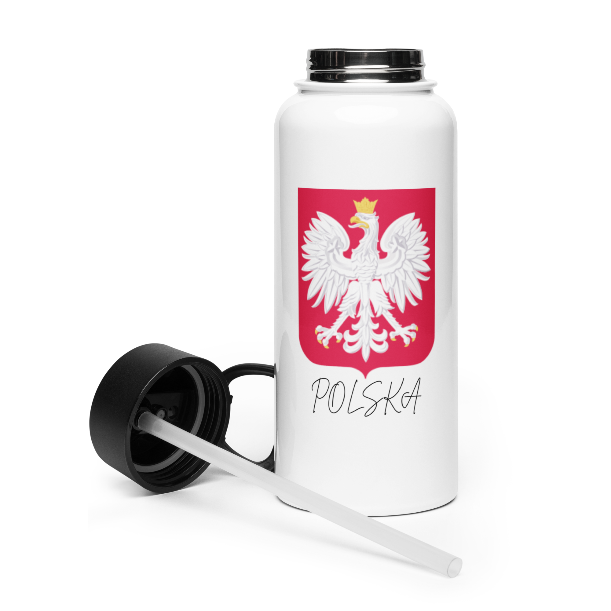 Polska Stainless steel water bottle with a straw lid