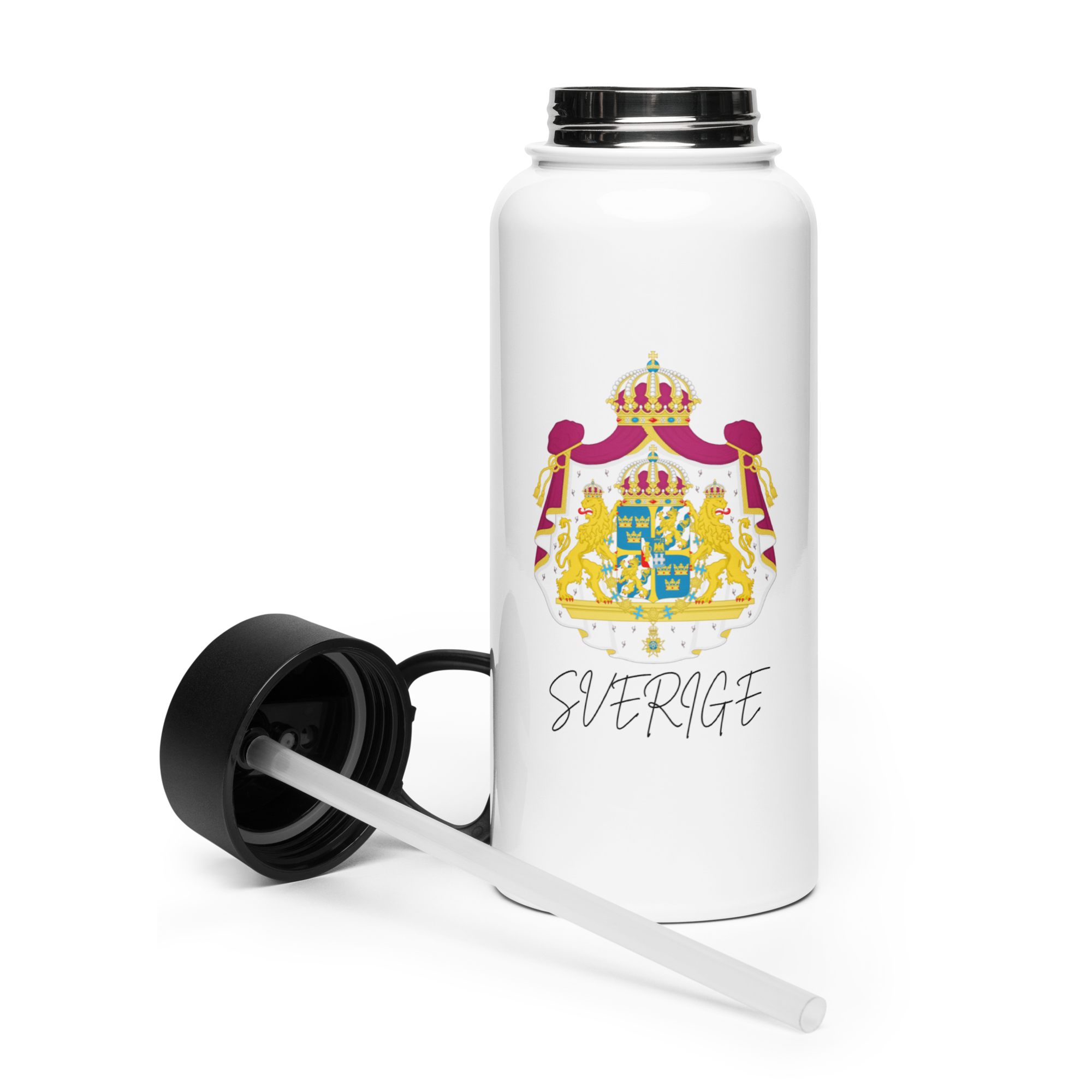 Sverige Stainless steel water bottle with a straw lid