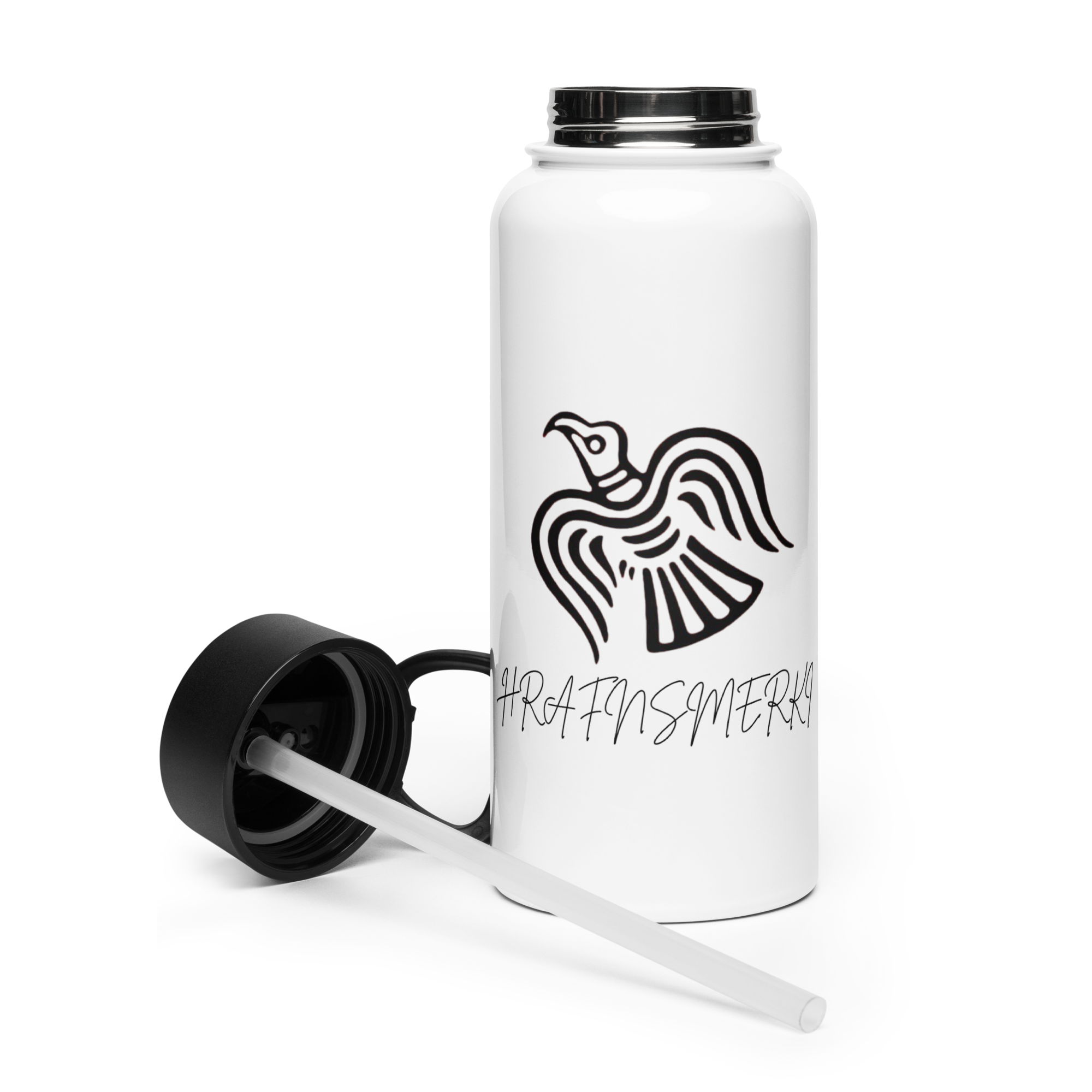 Viking Hrafnsmerki Stainless steel water bottle with a straw lid